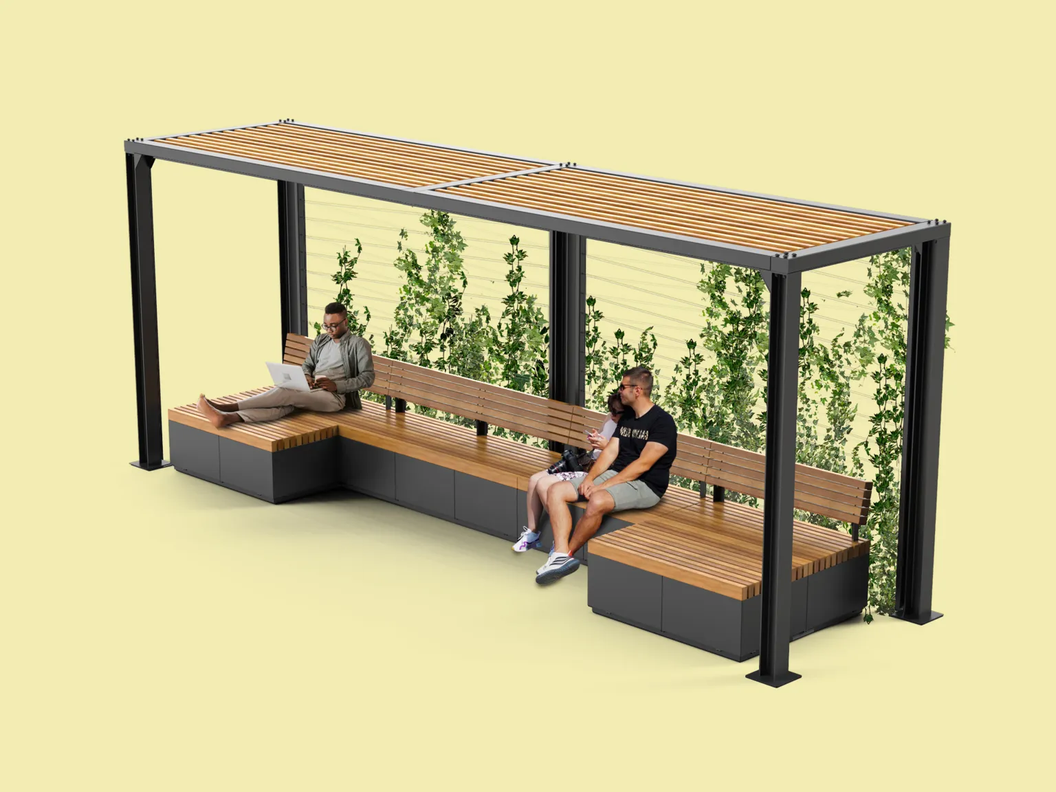 Pergola ja pinkide paigutus