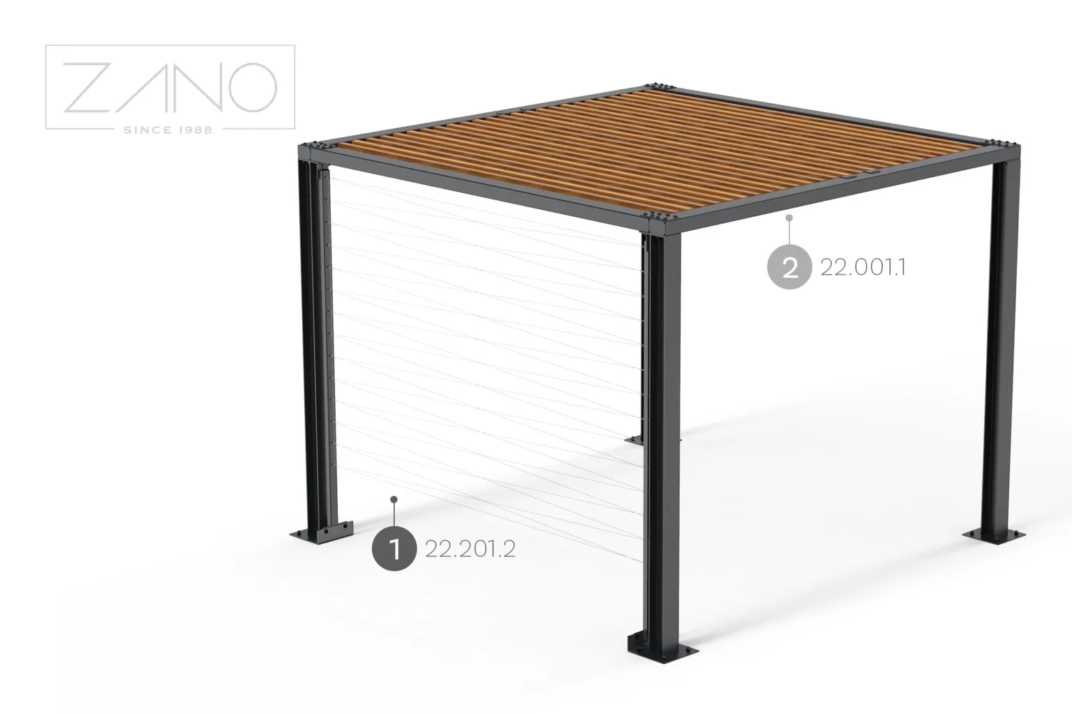 Pergola 22-201-2, millele on paigaldatud köied ronitaimede jaoks