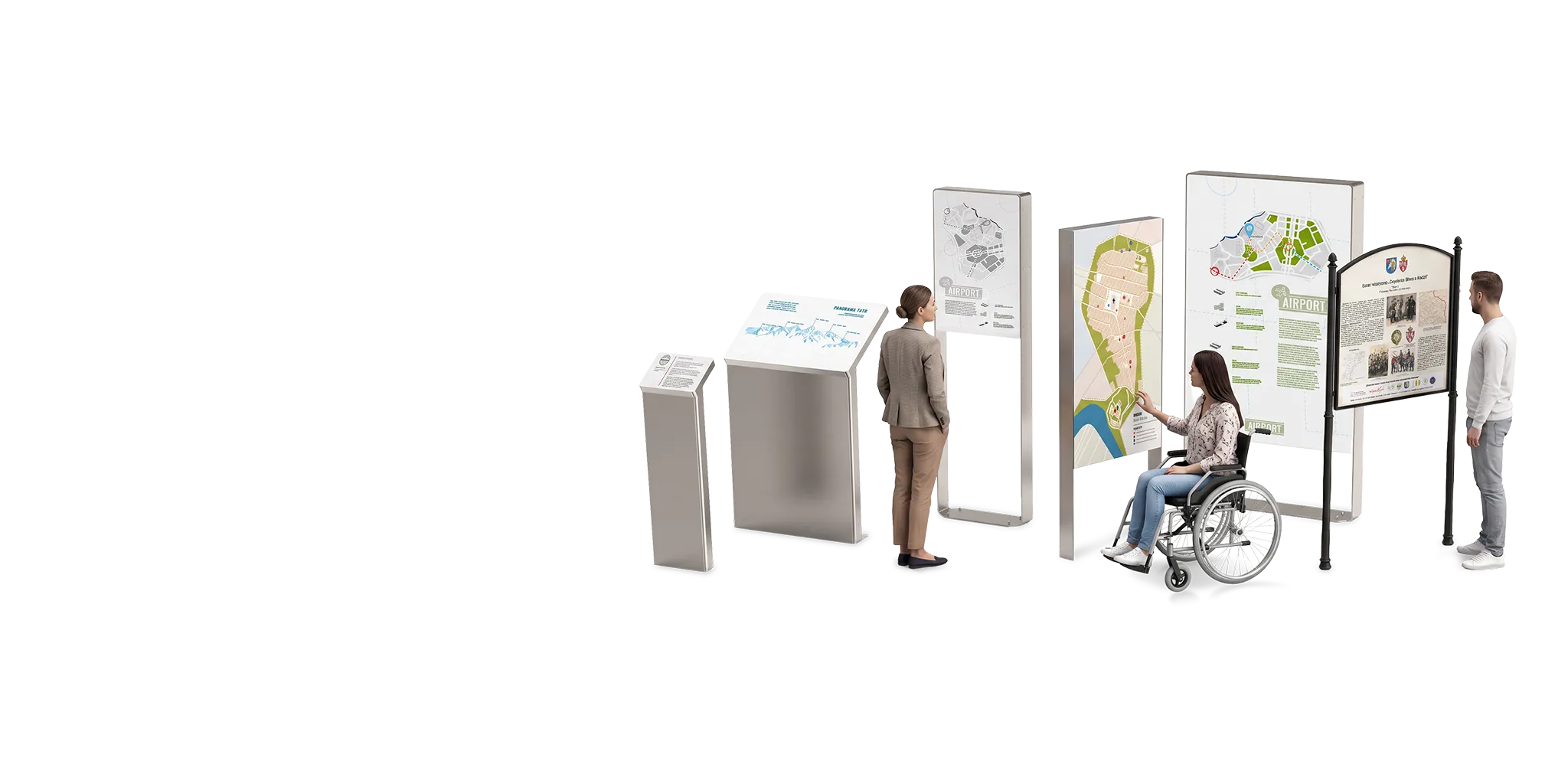 Terasest infotahvlid, postid ja aluste komplekt, millel on selged eksponeerimispaneelid