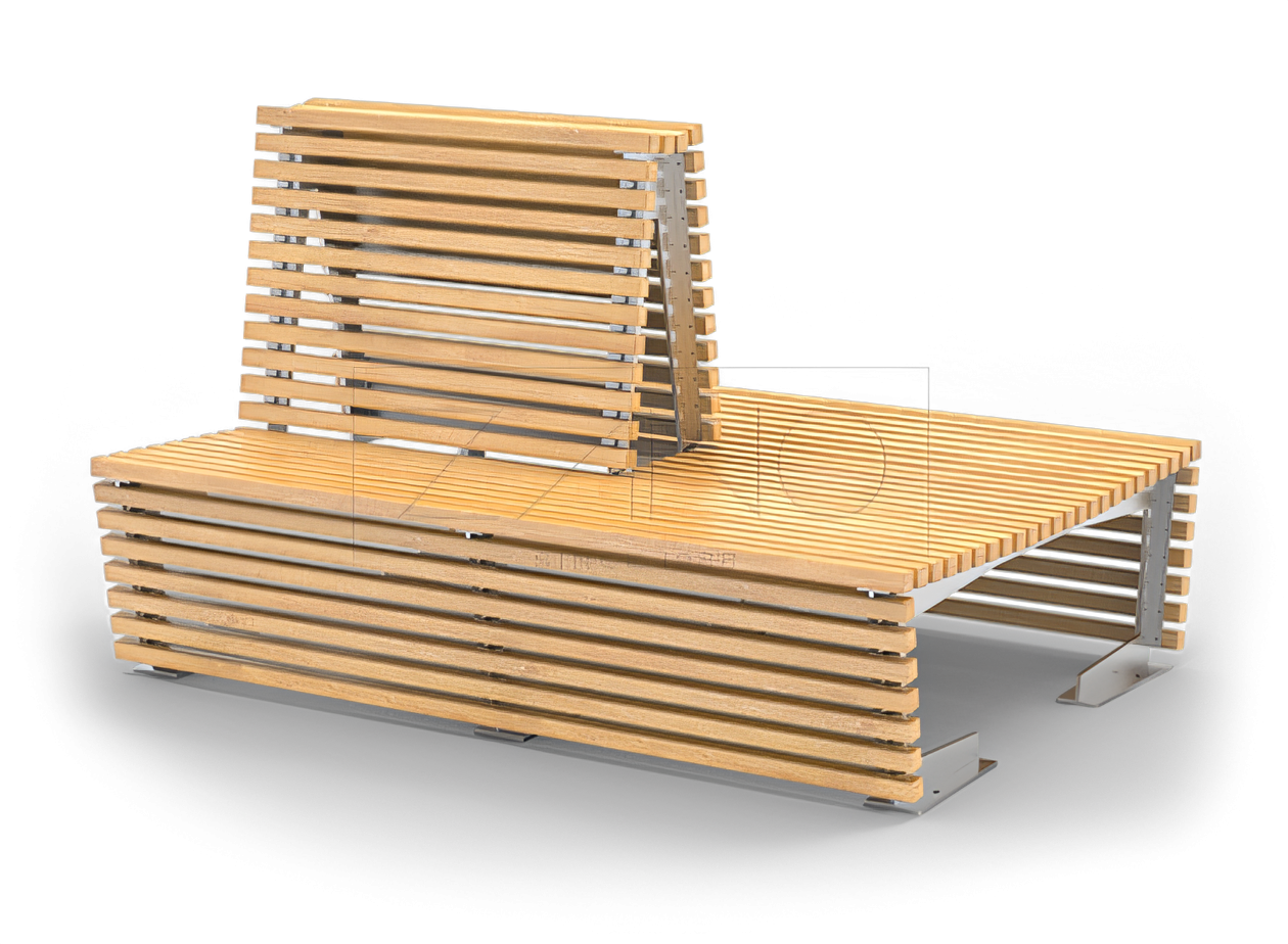 Roostevabast terasest ja kuusepuust moodulpink koos seljatoega Linnapingid sise- ja välistingimustes