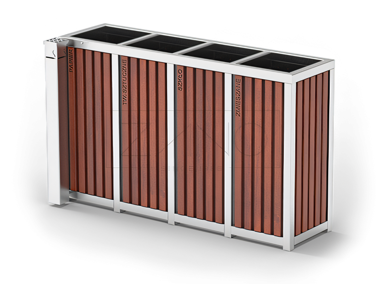 Väline prügikast, neli lahtrit eraldi jäätmete jaoks Väline prügikast, neli lahtrit eraldi jäätmete jaoks